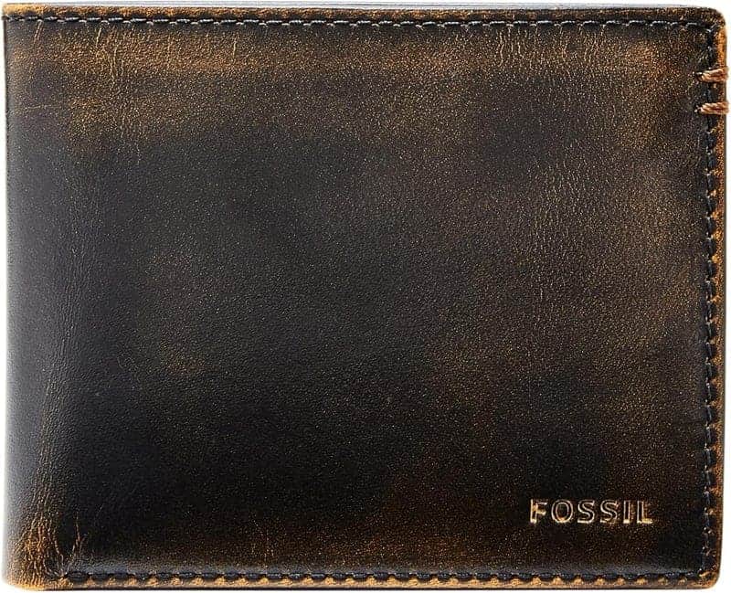 Men's Black Leather Bifold Wallet with Flip ID