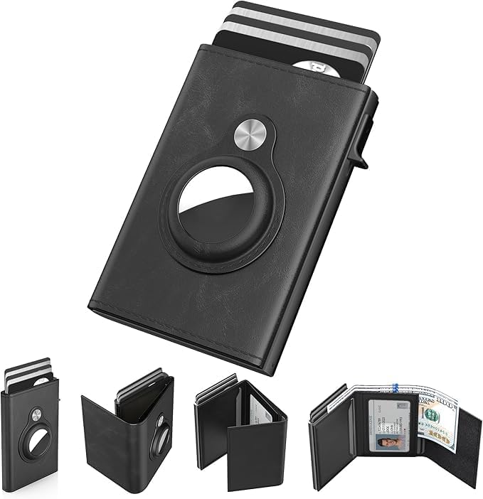 Men's Black Leather AirTag Wallet