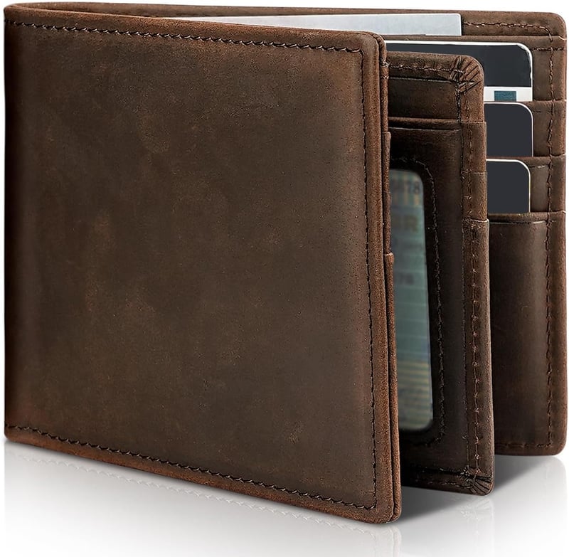 Men's Leather Bifold Wallet, RFID Blocking, Gift-Boxed