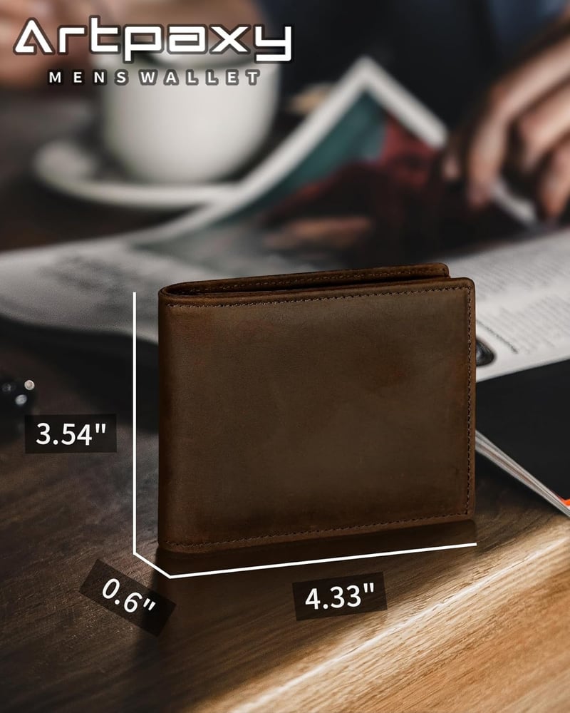 Men's Leather Bifold Wallet, RFID Blocking, Gift-Boxed