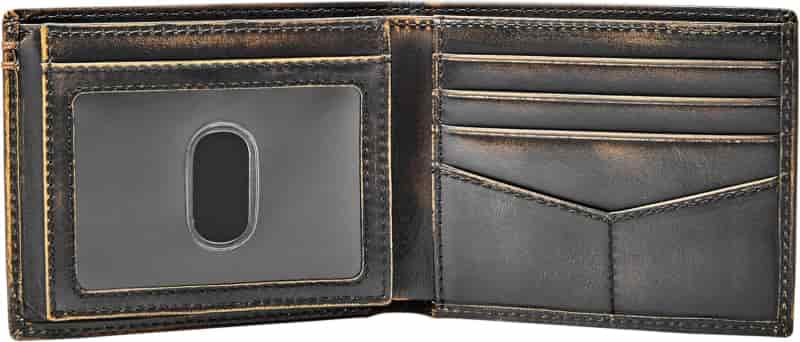 Men's Black Leather Bifold Wallet with Flip ID