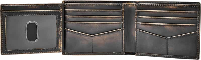Men's Black Leather Bifold Wallet with Flip ID
