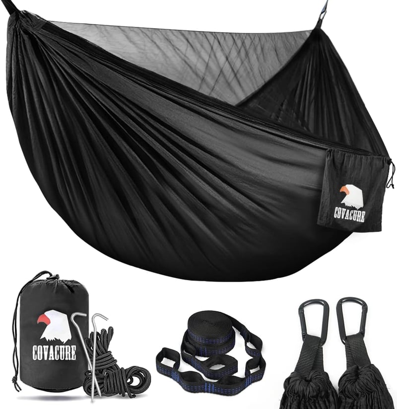 Lightweight Double Camping Hammock, 772lbs Capacity, Portable Black