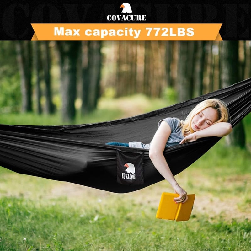 Lightweight Double Camping Hammock, 772lbs Capacity, Portable Black