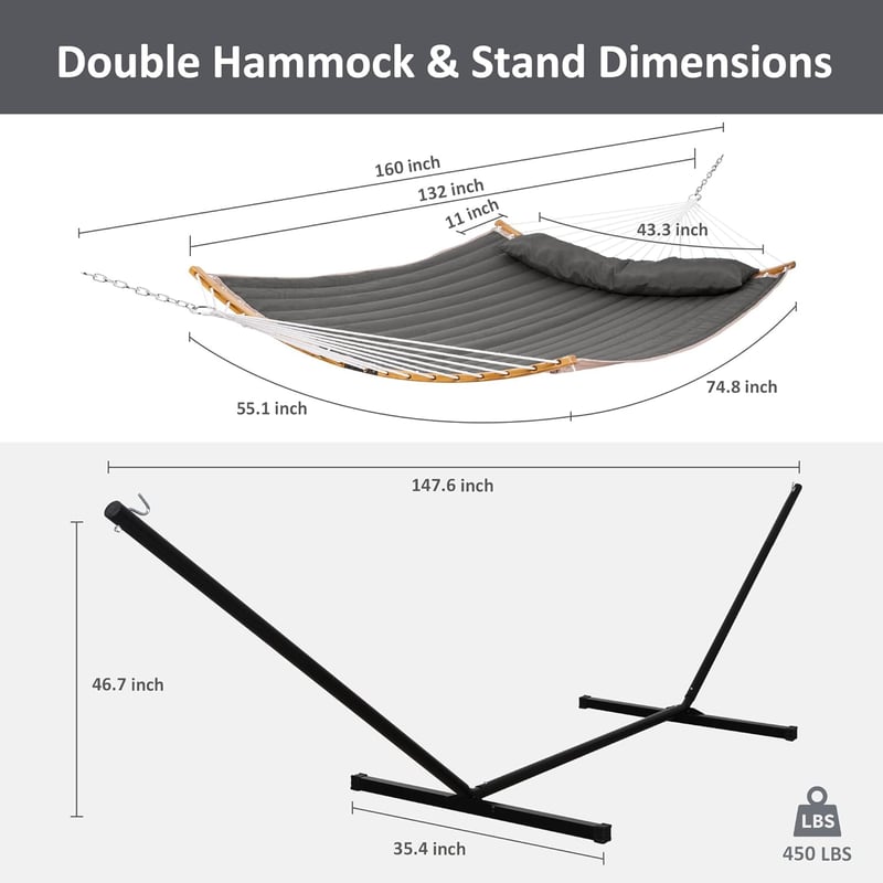 2-Person Portable Hammock with Stand, Curved Bar & Ropes