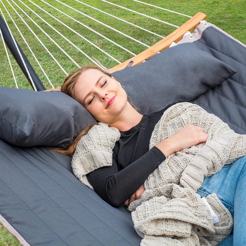Double Hammock w/ Stand & Curved Bar, Dark Gray