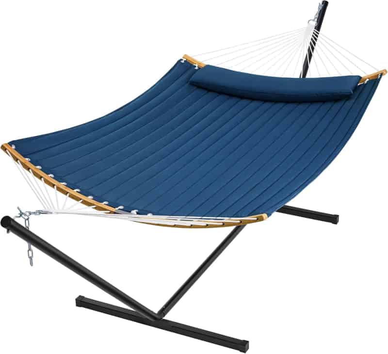 2-Person Curved Hammock with Stand & Pillow, Navy Blue