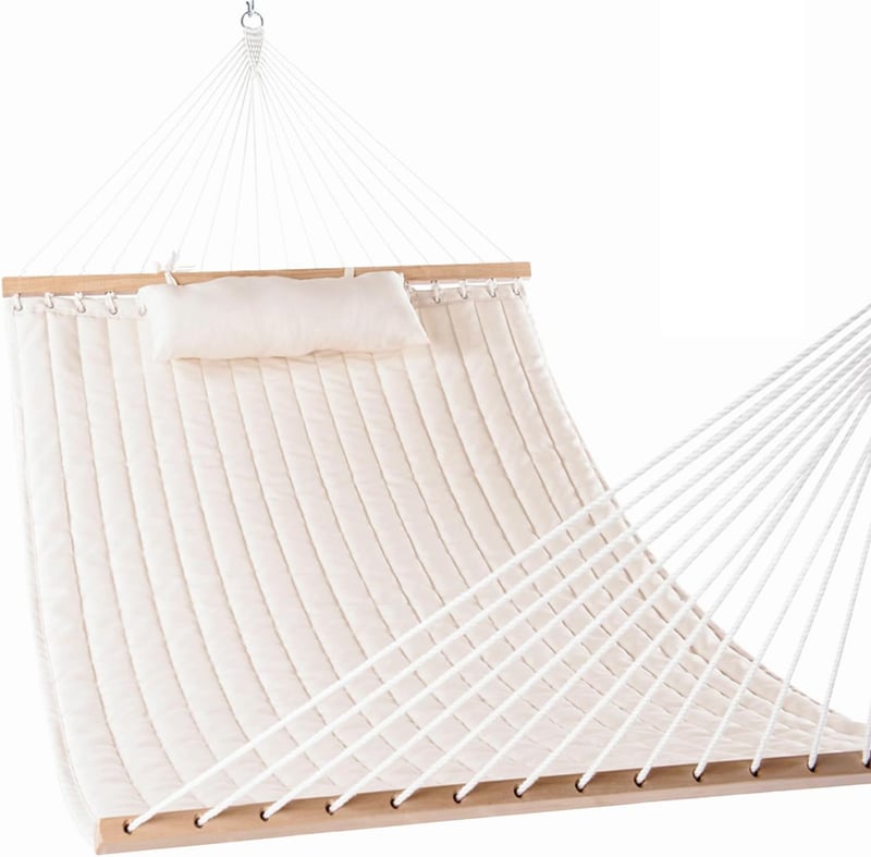 Outdoor Double Hammock with Spreader Bars & Pillow, 450 lbs Capacity