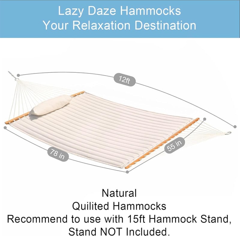 Outdoor Double Hammock with Spreader Bars & Pillow, 450 lbs Capacity