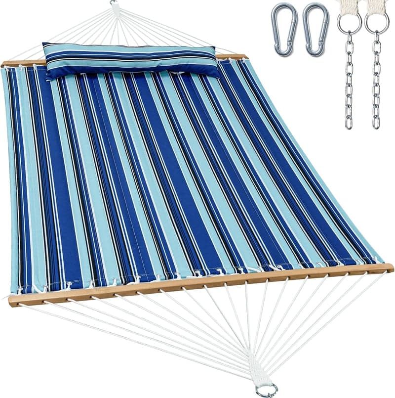 Double Outdoor Hammock with Pillow & Pockets, 475 lbs Capacity