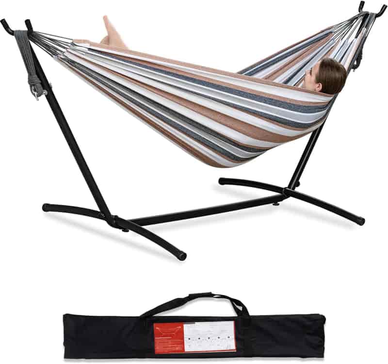 Double Hammock With Stand, 2-Person Outdoor, 450lb Capacity, Coffee
