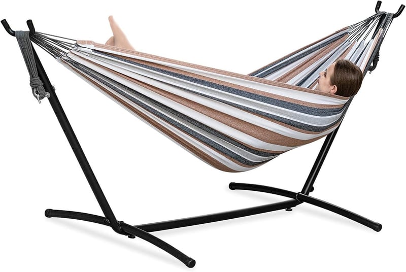 Double Hammock With Stand, 2-Person Outdoor, 450lb Capacity, Coffee