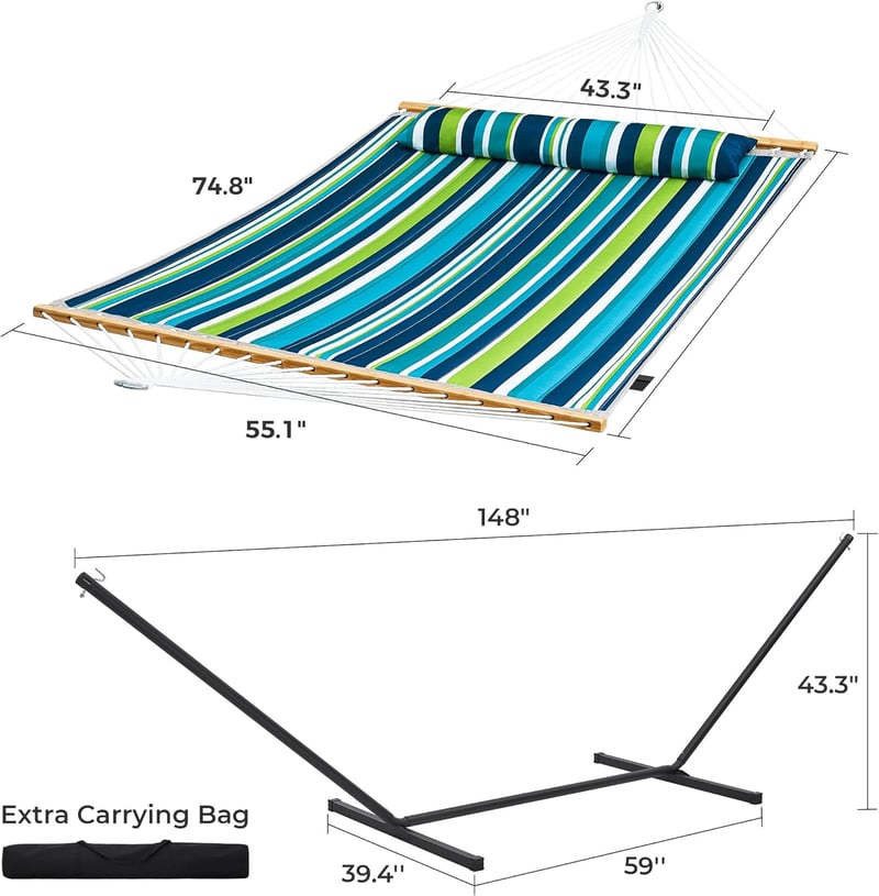 2-Person Outdoor Hammock with Stand & Pillow, Dark Cyan