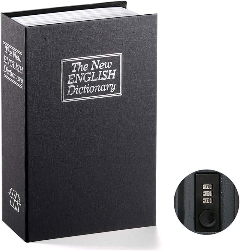Black Book Safe with Combination Lock - Small Metal Security Box