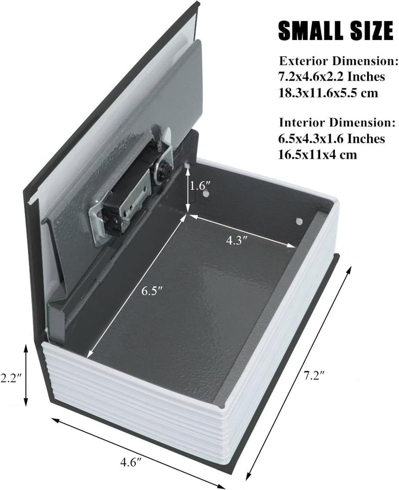 Black Book Safe with Combination Lock - Small Metal Security Box