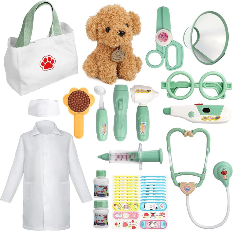 Toddler Doctor Playset with Dog Toy & Costume, 26 Pcs