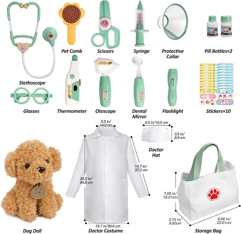 Toddler Doctor Playset with Dog Toy & Costume, 26 Pcs