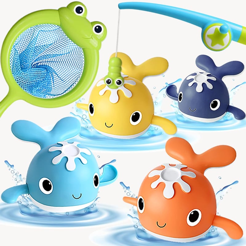 Toddler Bath Toys Fishing Game Set with Whales and Fishing Pole