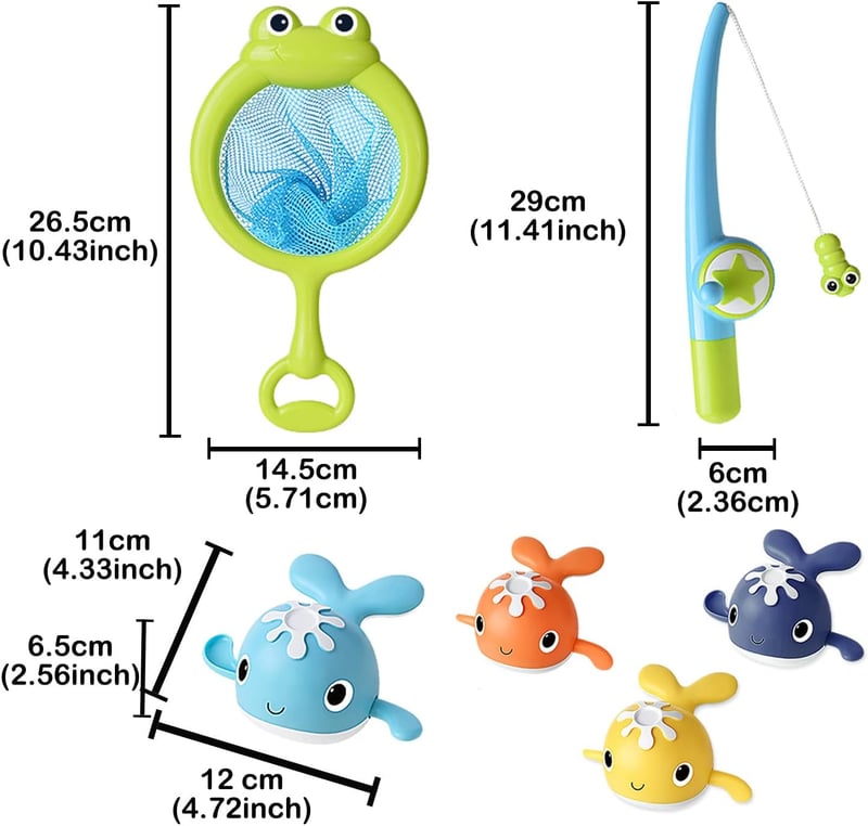 Toddler Bath Toys Fishing Game Set with Whales and Fishing Pole