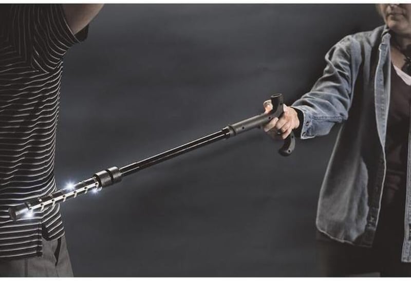 Adjustable Heavy-Duty Walking Cane with Stun Device & LED Flashlight