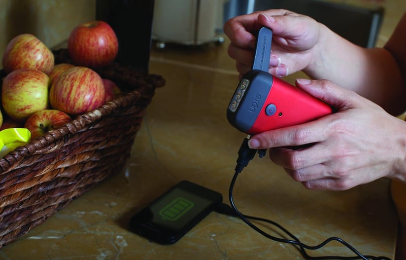 Red Cross Crank Flashlight & Phone Charger, Clip-On, Red