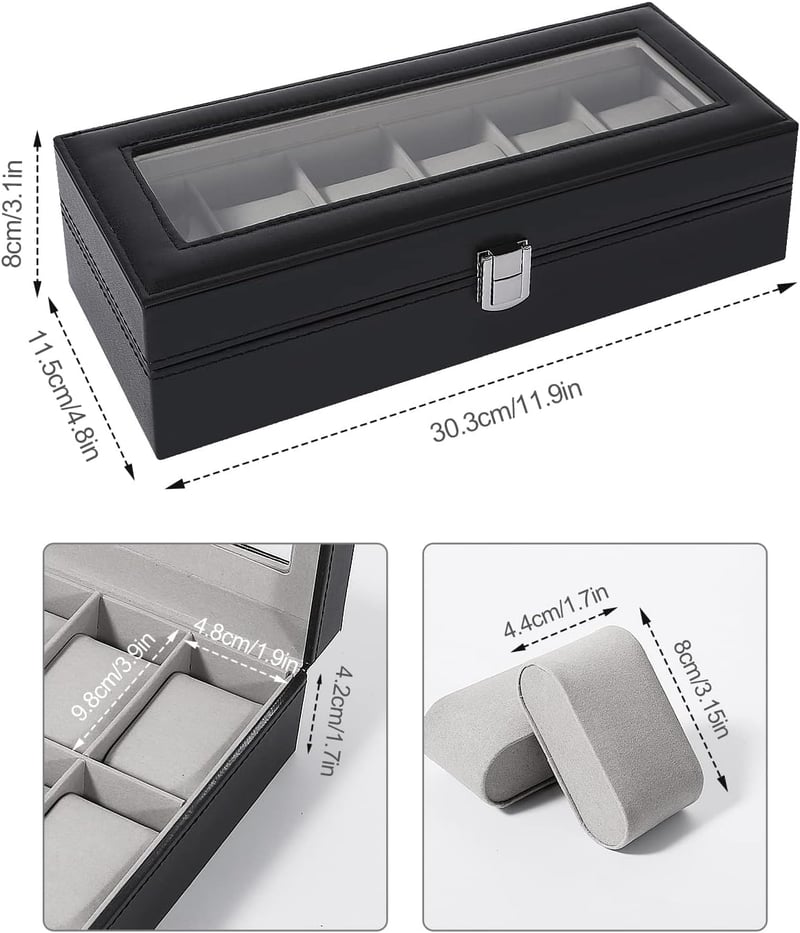Watch Display Box, 6-Slot PU Organizer