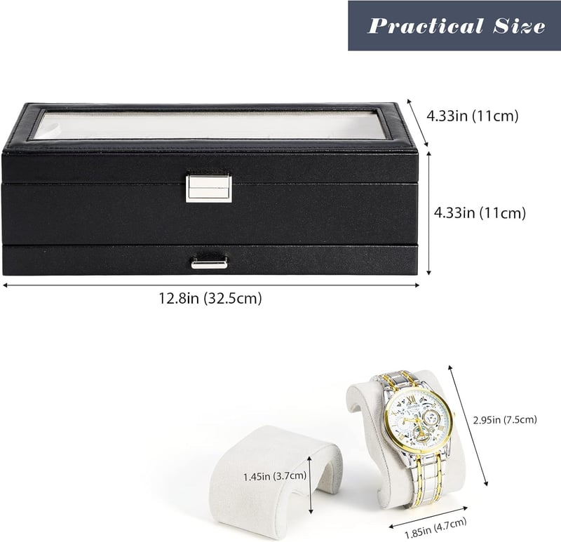 Men's Black 6-Slot Watch & Jewelry Storage Box
