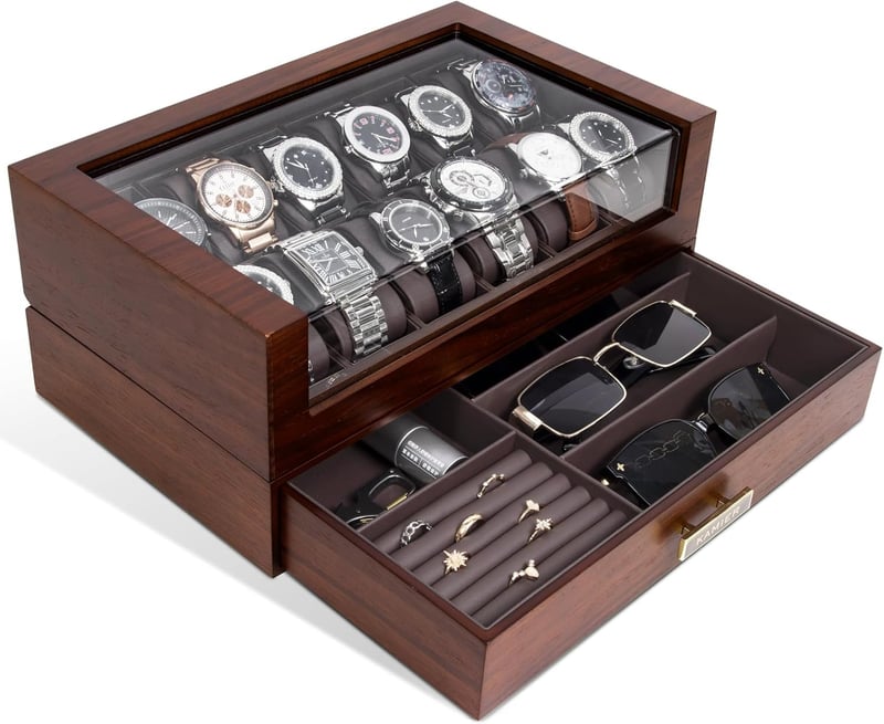 Luxury Wooden Watch Box - 12-Slot Organizer with Glass Lid
