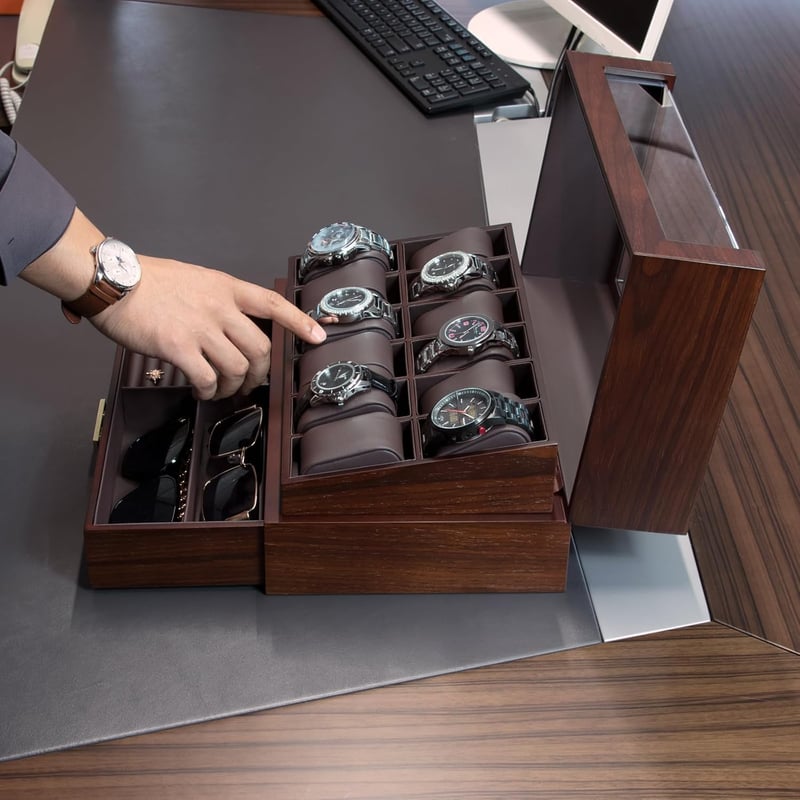 Luxury Wooden Watch Box - 12-Slot Organizer with Glass Lid