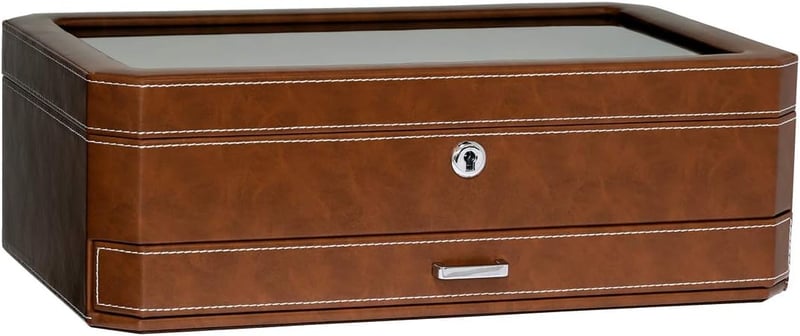 Men's Leather Watch Box with Valet Drawer - Tan/Brown