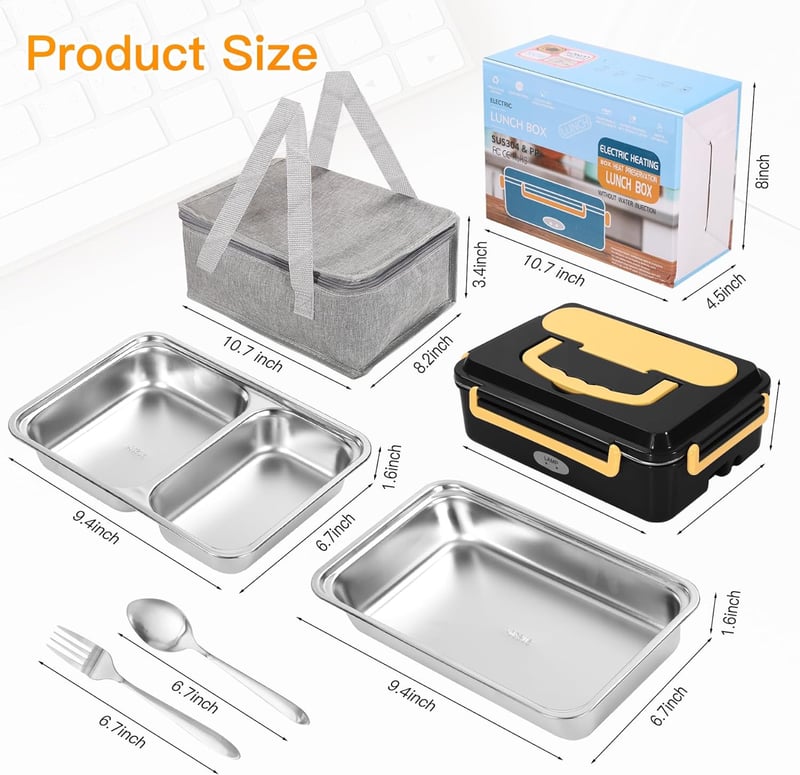 Electric Heated Lunch Box with Stainless Steel Containers & Accessories