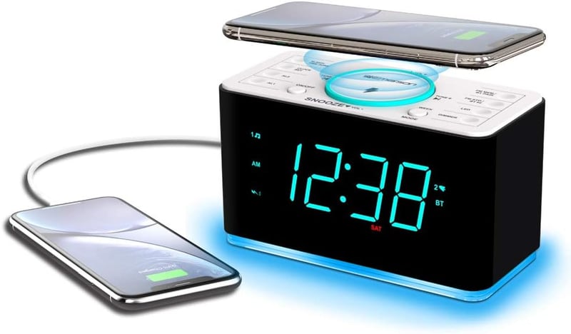 Dual Alarm Clock Radio with Wireless Charging & Bluetooth