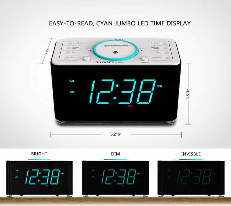 Dual Alarm Clock Radio with Wireless Charging & Bluetooth