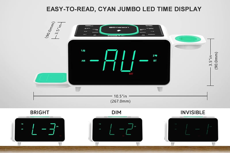 Dual Alarm Clock with Bluetooth, Wireless Charging & LED Display