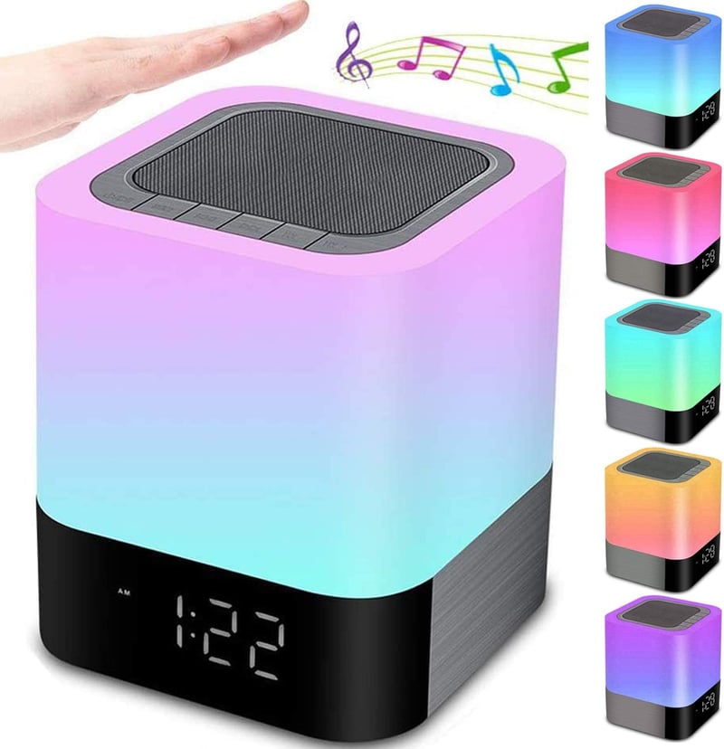 Bluetooth Speaker Night Light with Alarm, Touch Sensor, Multi-Color