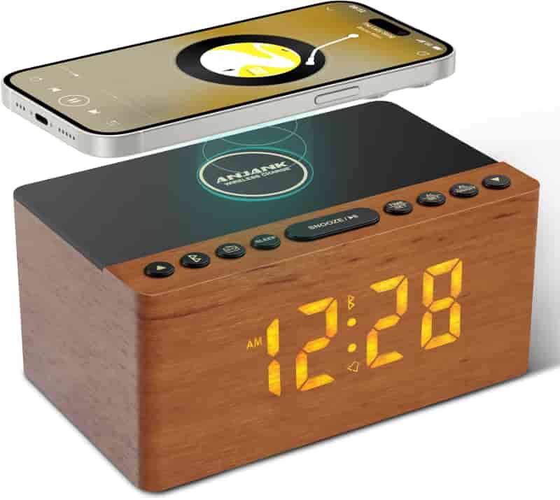 Bluetooth Speaker Alarm Clock with Wireless Charging & USB Port