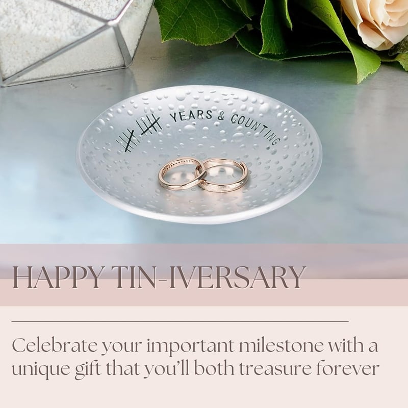 10th Anniversary Tin Ring Holder Dish with Engraved Aluminum