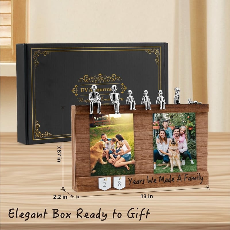 Anniversary Keepsake Box with Family Statue - Wooden Memory Gift