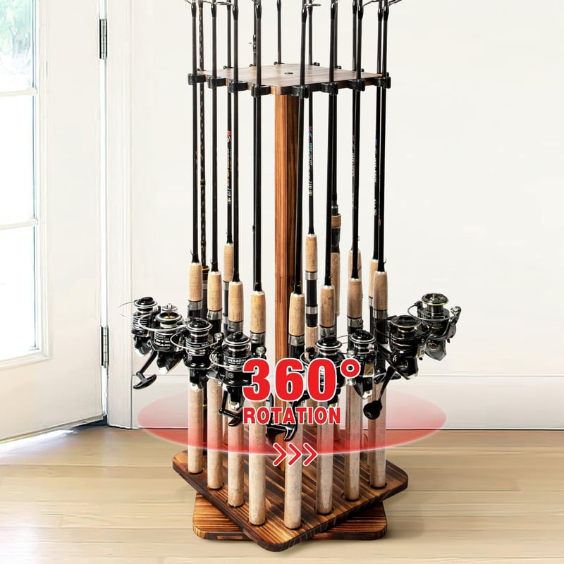 Fishing Rod Holder Rack, Rotating Floor Stand for 16 Rods
