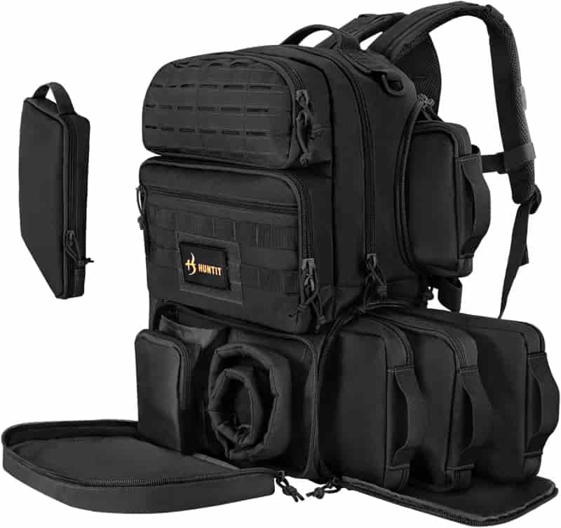 Tactical Shooting Backpack with 5 Pistol Cases & Rain Cover
