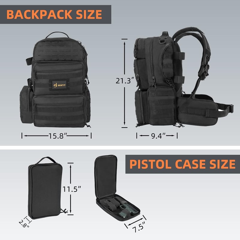 Tactical Shooting Backpack with 5 Pistol Cases & Rain Cover