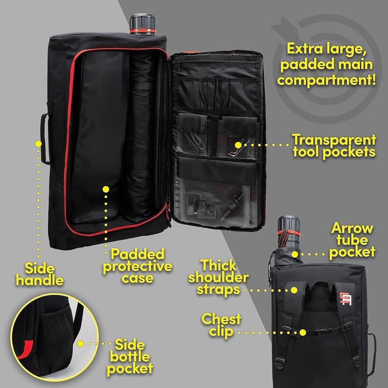 Archery Backpack with Padded Bow Case & Telescopic Arrow Tube
