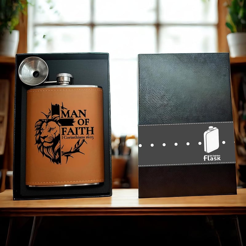 Dad Birthday Leather & Stainless Steel Flask, 8oz