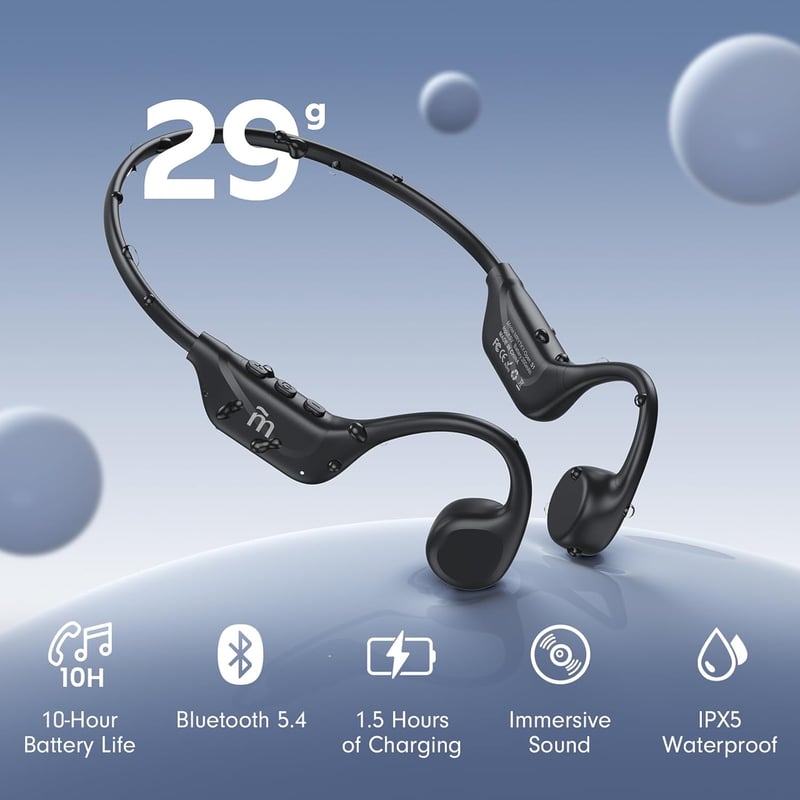 Sports Bluetooth Bone Conduction Headphones, Waterproof, Black
