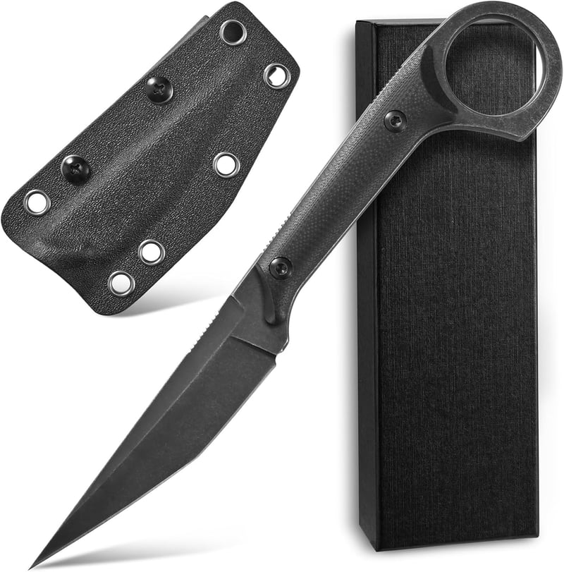 EDC Fixed Blade Knife, D2 Steel, G10 Handle (Black)