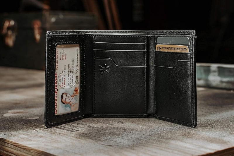 Men's Black Trifold Wallet - RFID Blocking, Full Grain Leather