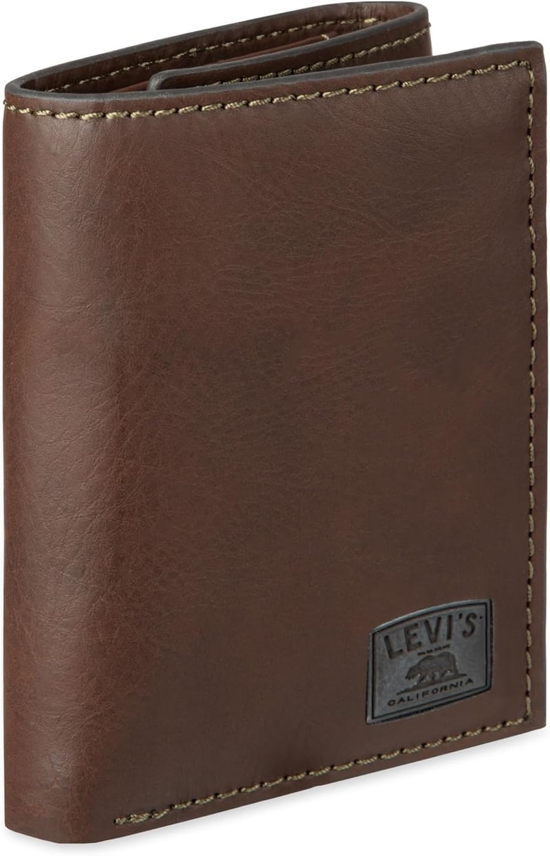 Men's Trifold Wallet with ID Window and Card Holder, Brown Stitch