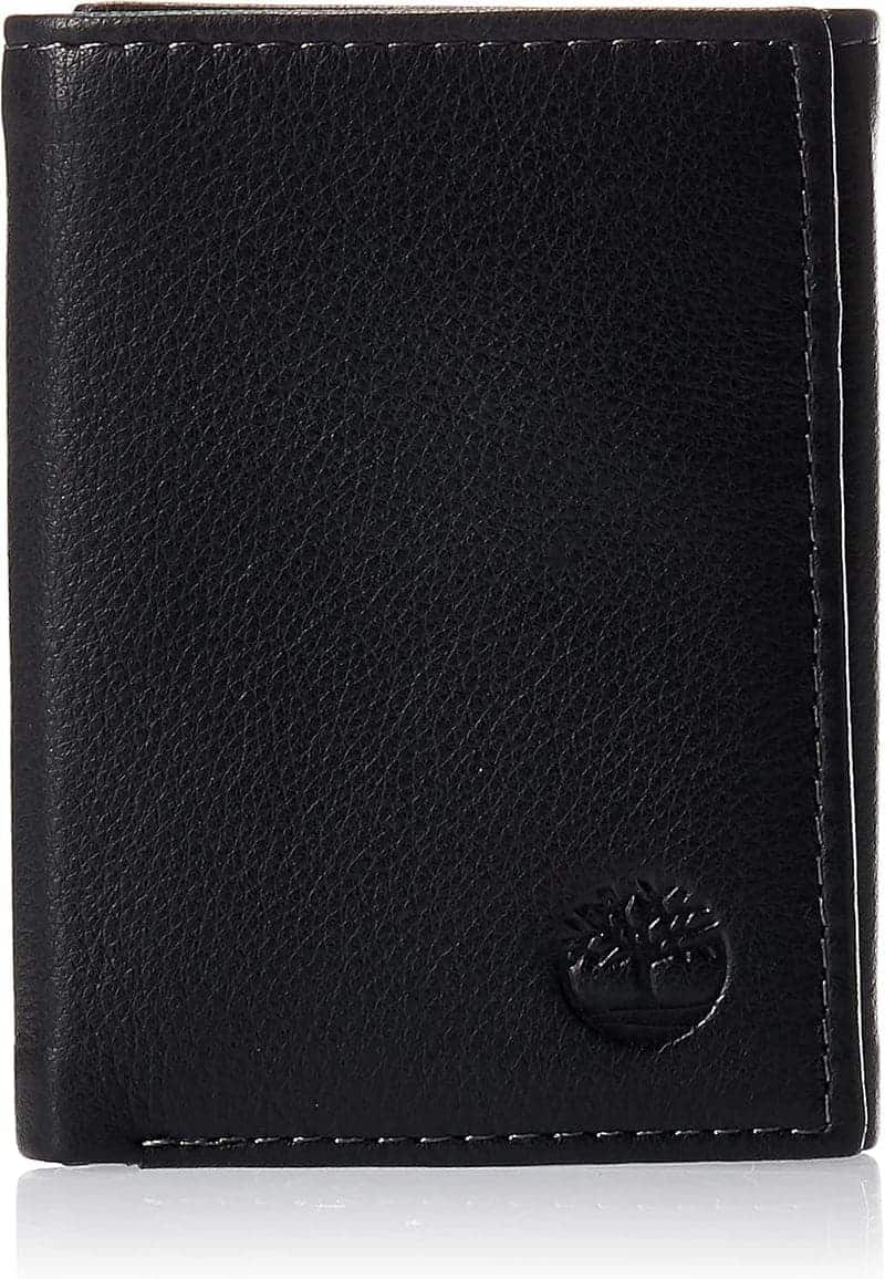 Men's Black Leather Trifold Wallet with ID Window