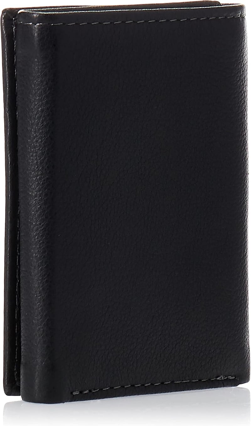 Men's Black Leather Trifold Wallet with ID Window