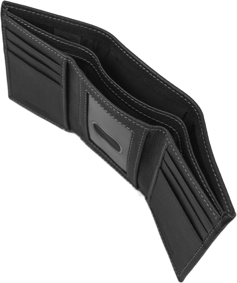 Men's Black Genuine Leather RFID Trifold Wallet